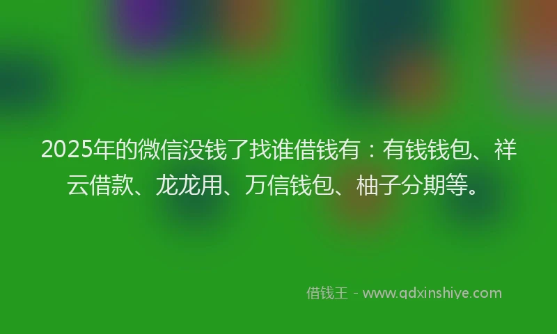 2025年的微信没钱了找谁借钱有：有钱钱包、祥云借款、龙龙用、万信钱包、柚子分期等。
