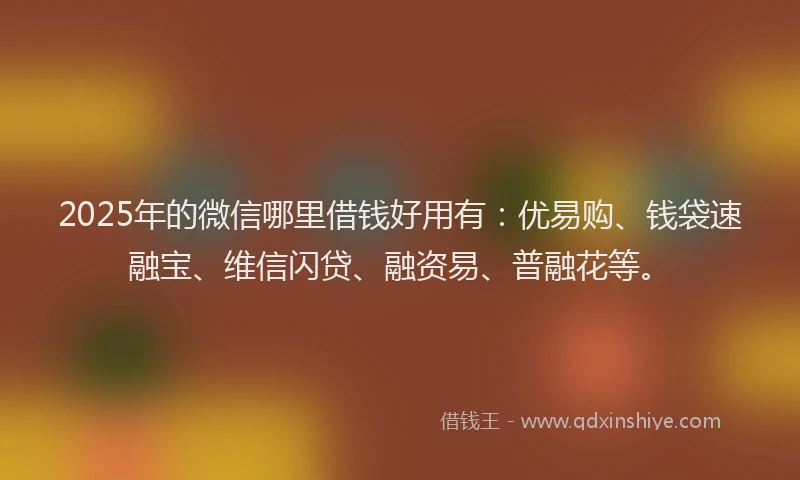 2025年的微信哪里借钱好用有：优易购、钱袋速融宝、维信闪贷、融资易、普融花等。