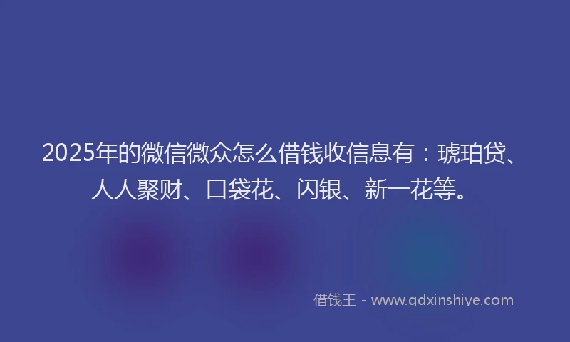 2025年的微信微众怎么借钱收信息有：琥珀贷、人人聚财、口袋花、闪银、新一花等。