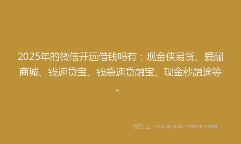2025年的微信开远借钱吗有：现金侠易贷、爱蹦商城、钱速贷宝、钱袋速贷融宝、现金秒融途等。