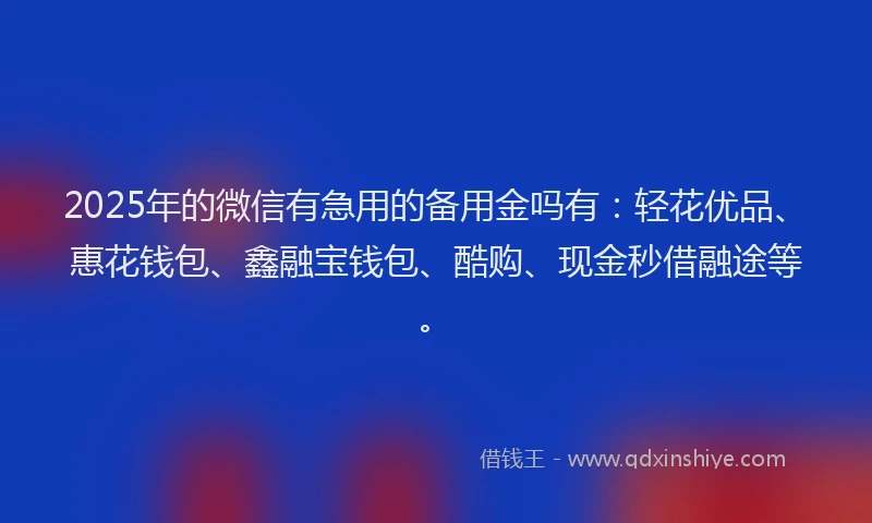 2025年的微信有急用的备用金吗有：轻花优品、惠花钱包、鑫融宝钱包、酷购、现金秒借融途等。