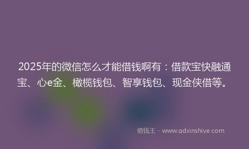 2025年的微信怎么才能借钱啊有：借款宝快融通宝、心e金、橄榄钱包、智享钱包、现金侠借等。