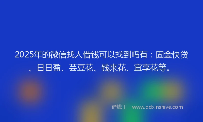 2025年的微信找人借钱可以找到吗有：固金快贷、日日盈、芸豆花、钱来花、宜享花等。