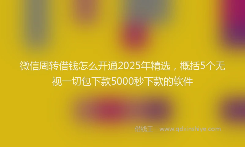 微信周转借钱怎么开通2025年精选，概括5个无视一切包下款5000秒下款的软件