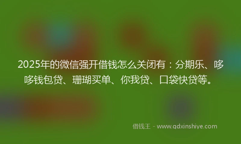 2025年的微信强开借钱怎么关闭有：分期乐、哆哆钱包贷、珊瑚买单、你我贷、口袋快贷等。
