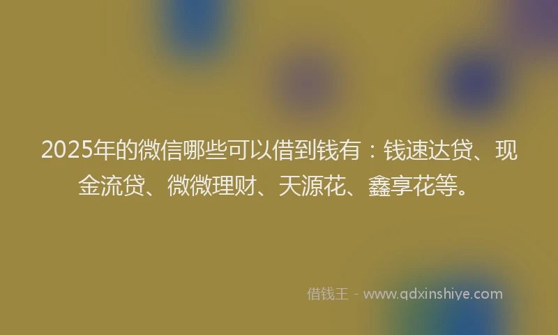 2025年的微信哪些可以借到钱有：钱速达贷、现金流贷、微微理财、天源花、鑫享花等。