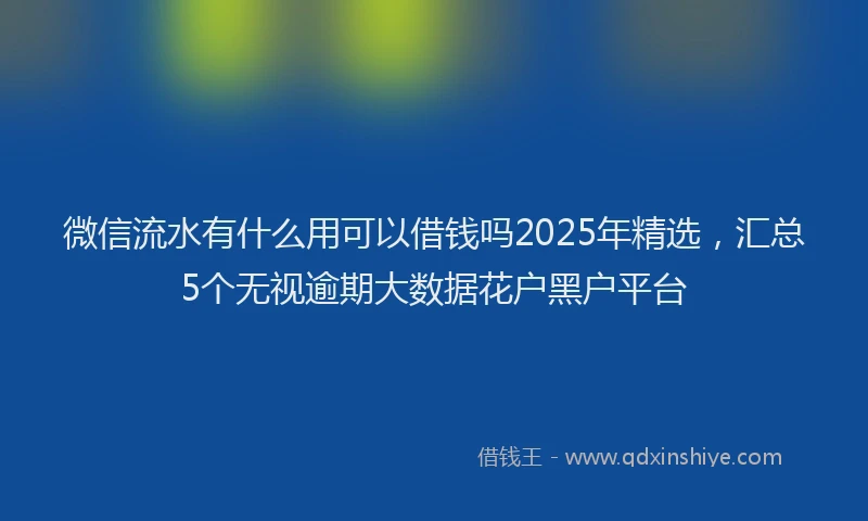 微信流水有什么用可以借钱吗2025年精选，汇总5个无视逾期大数据花户黑户平台