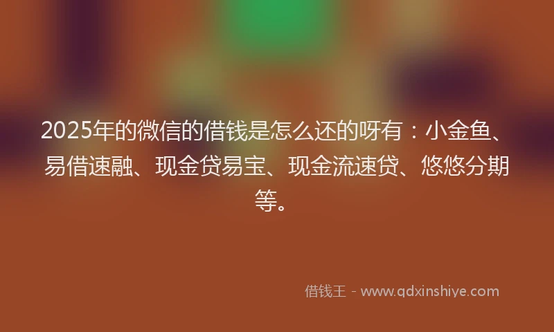 2025年的微信的借钱是怎么还的呀有：小金鱼、易借速融、现金贷易宝、现金流速贷、悠悠分期等。