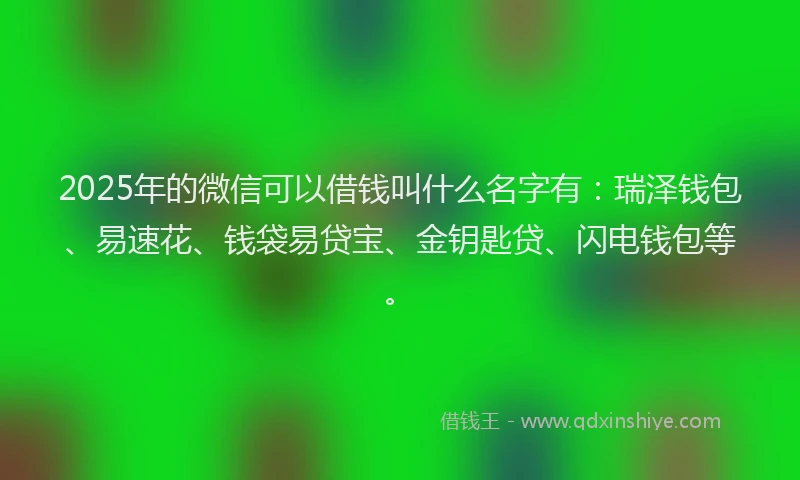 2025年的微信可以借钱叫什么名字有：瑞泽钱包、易速花、钱袋易贷宝、金钥匙贷、闪电钱包等。