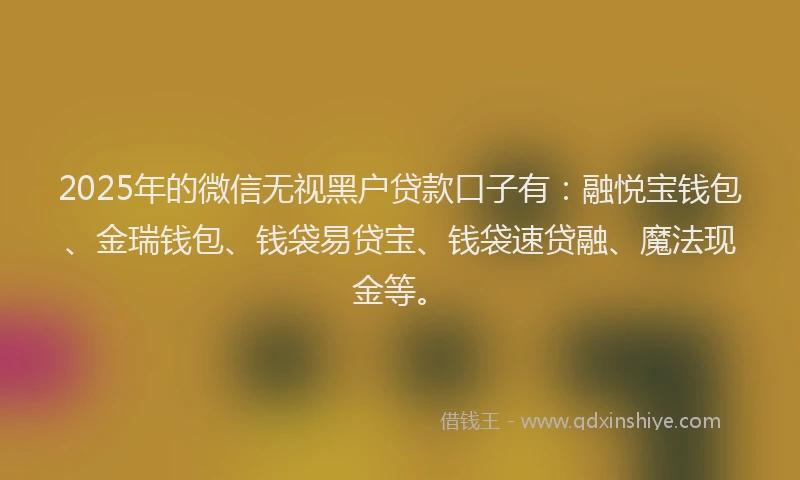 2025年的微信无视黑户贷款口子有：融悦宝钱包、金瑞钱包、钱袋易贷宝、钱袋速贷融、魔法现金等。