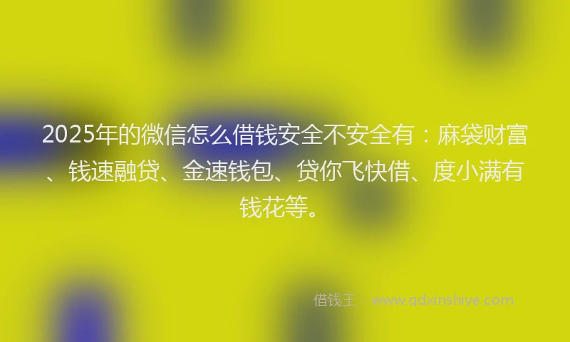 2025年的微信怎么借钱安全不安全有：麻袋财富、钱速融贷、金速钱包、贷你飞快借、度小满有钱花等。