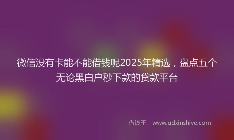 微信没有卡能不能借钱呢2025年精选，盘点五个无论黑白户秒下款的贷款平台