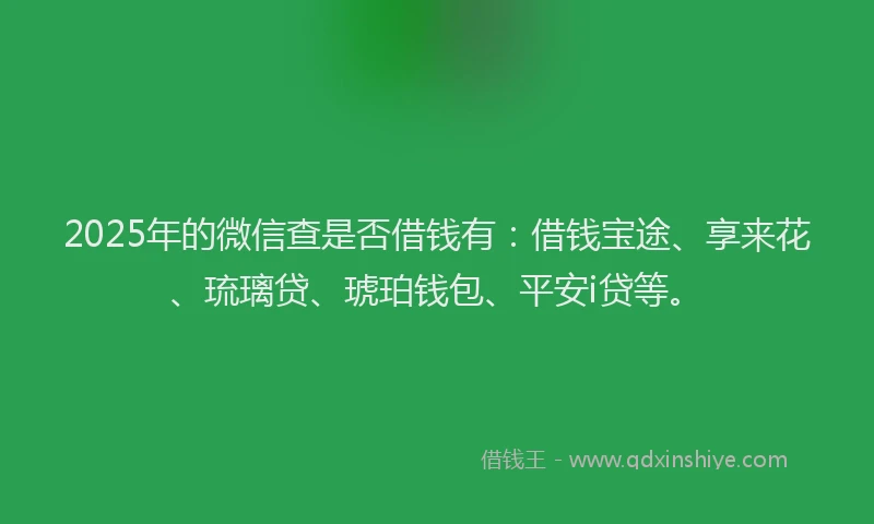 2025年的微信查是否借钱有：借钱宝途、享来花、琉璃贷、琥珀钱包、平安i贷等。