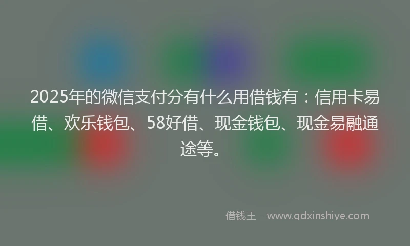 2025年的微信支付分有什么用借钱有：信用卡易借、欢乐钱包、58好借、现金钱包、现金易融通途等。