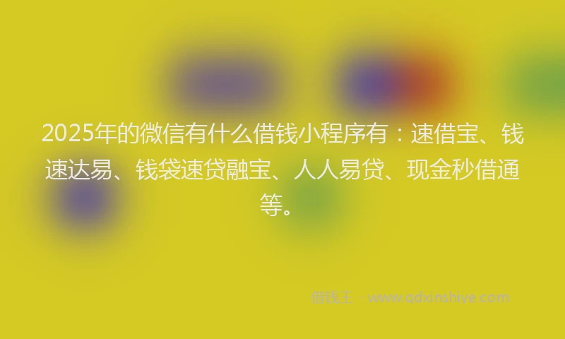 2025年的微信有什么借钱小程序有：速借宝、钱速达易、钱袋速贷融宝、人人易贷、现金秒借通等。