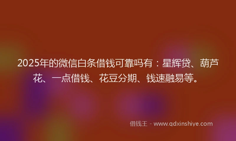 2025年的微信白条借钱可靠吗有：星辉贷、葫芦花、一点借钱、花豆分期、钱速融易等。
