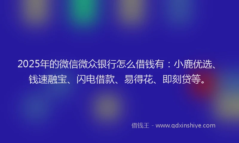 2025年的微信微众银行怎么借钱有：小鹿优选、钱速融宝、闪电借款、易得花、即刻贷等。