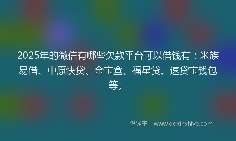 2025年的微信有哪些欠款平台可以借钱有：米族易借、中原快贷、金宝盒、福星贷、速贷宝钱包等。