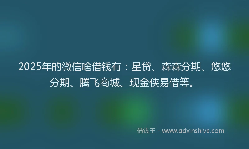 2025年的微信啥借钱有：星贷、森森分期、悠悠分期、腾飞商城、现金侠易借等。