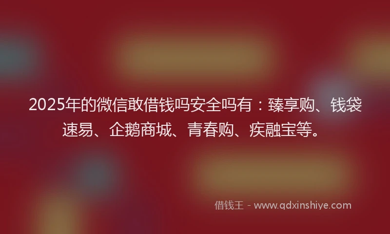 2025年的微信敢借钱吗安全吗有：臻享购、钱袋速易、企鹅商城、青春购、疾融宝等。