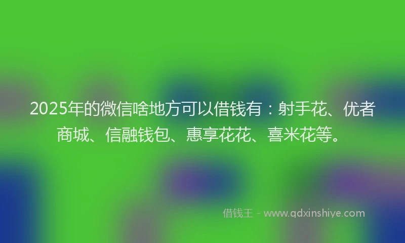 2025年的微信啥地方可以借钱有：射手花、优者商城、信融钱包、惠享花花、喜米花等。