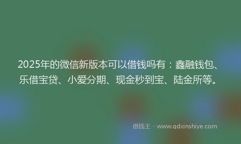 2025年的微信新版本可以借钱吗有：鑫融钱包、乐借宝贷、小爱分期、现金秒到宝、陆金所等。