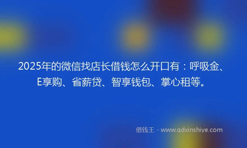 2025年的微信找店长借钱怎么开口有：呼吸金、E享购、省薪贷、智享钱包、掌心租等。