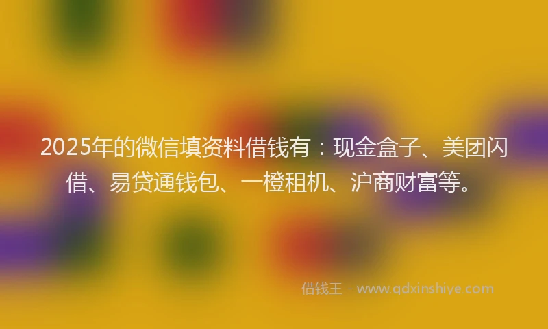 2025年的微信填资料借钱有：现金盒子、美团闪借、易贷通钱包、一橙租机、沪商财富等。