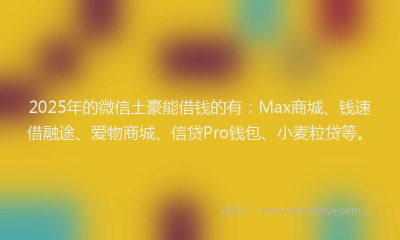 2025年的微信土豪能借钱的有：Max商城、钱速借融途、爱物商城、信贷Pro钱包、小麦粒贷等。