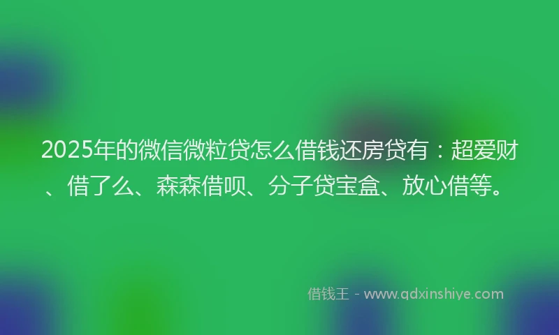 2025年的微信微粒贷怎么借钱还房贷有：超爱财、借了么、森森借呗、分子贷宝盒、放心借等。
