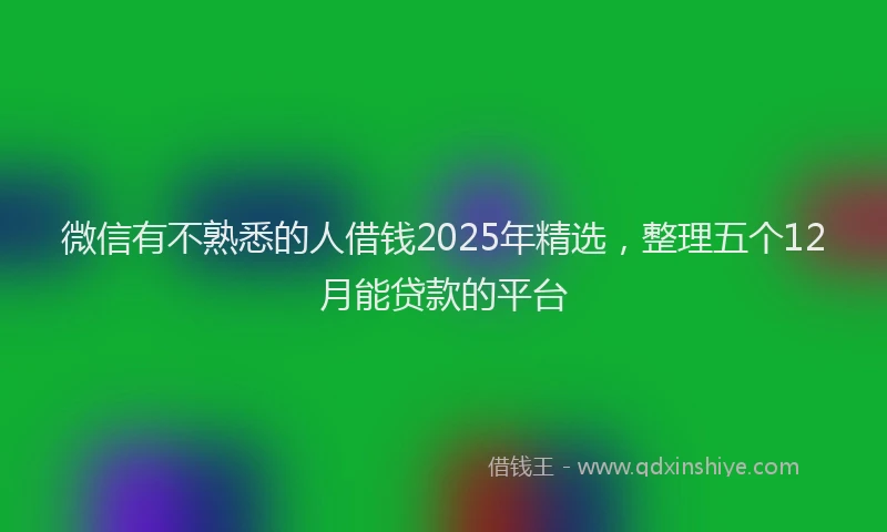 微信有不熟悉的人借钱2025年精选，整理五个12月能贷款的平台