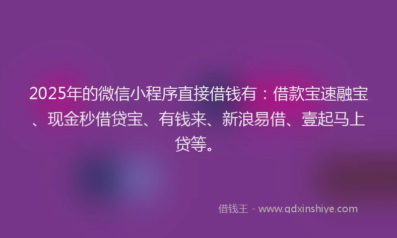 2025年的微信小程序直接借钱有：借款宝速融宝、现金秒借贷宝、有钱来、新浪易借、壹起马上贷等。