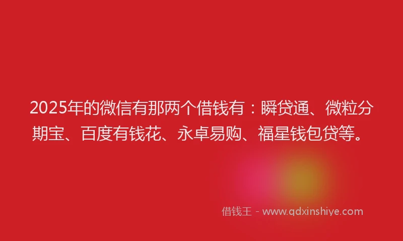 2025年的微信有那两个借钱有：瞬贷通、微粒分期宝、百度有钱花、永卓易购、福星钱包贷等。