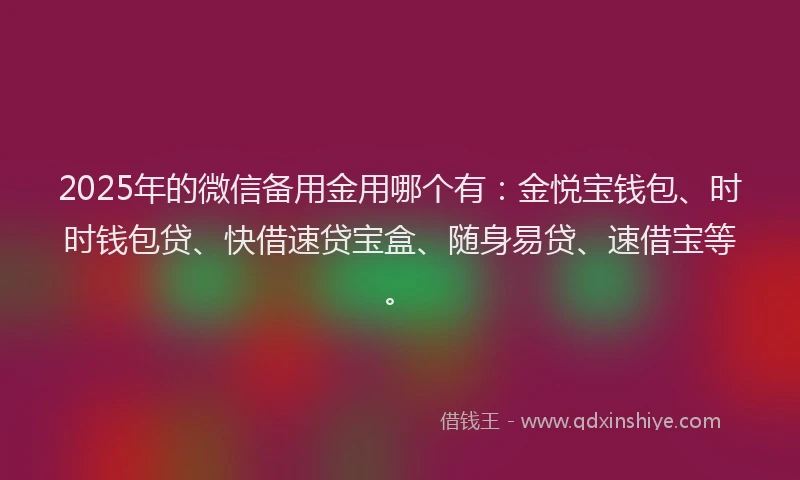 2025年的微信备用金用哪个有：金悦宝钱包、时时钱包贷、快借速贷宝盒、随身易贷、速借宝等。