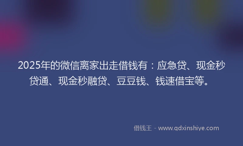 2025年的微信离家出走借钱有：应急贷、现金秒贷通、现金秒融贷、豆豆钱、钱速借宝等。