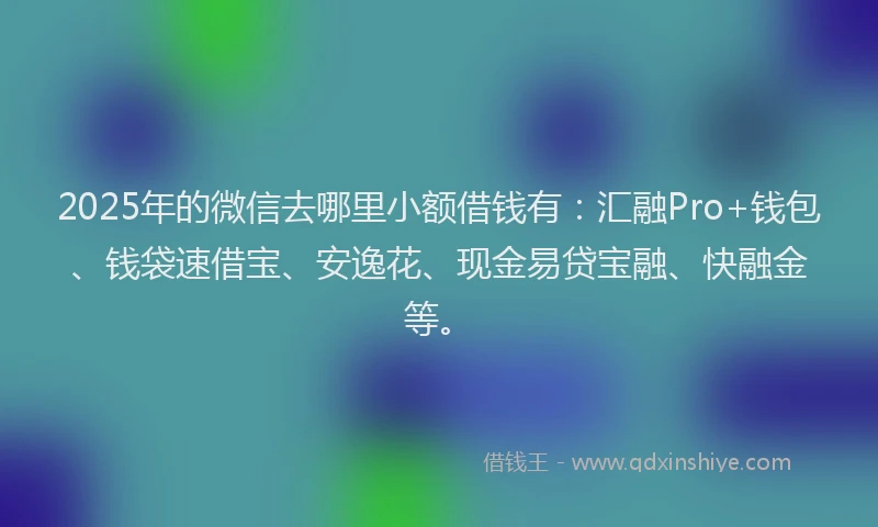 2025年的微信去哪里小额借钱有：汇融Pro+钱包、钱袋速借宝、安逸花、现金易贷宝融、快融金等。