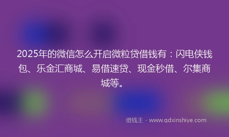 2025年的微信怎么开启微粒贷借钱有：闪电侠钱包、乐金汇商城、易借速贷、现金秒借、尔集商城等。