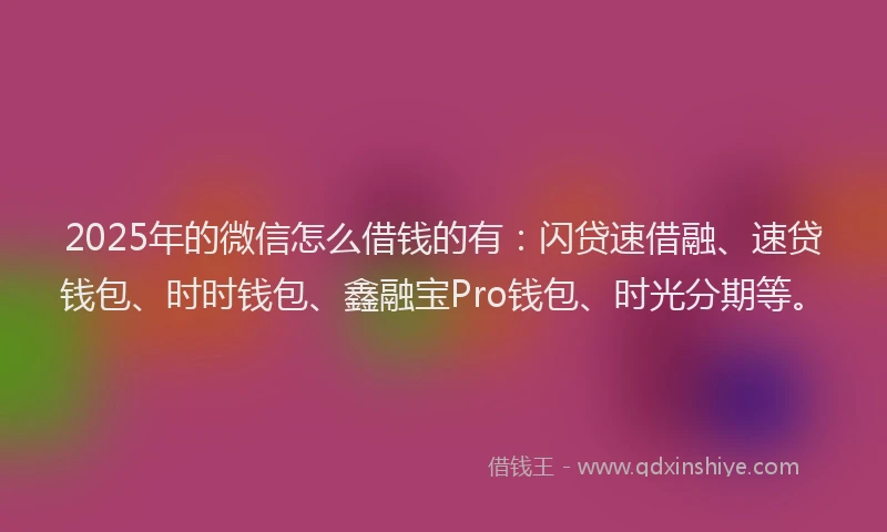 2025年的微信怎么借钱的有：闪贷速借融、速贷钱包、时时钱包、鑫融宝Pro钱包、时光分期等。