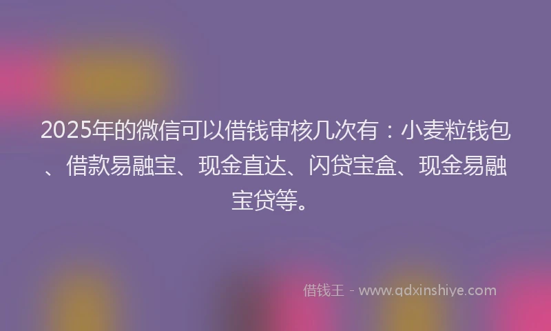 2025年的微信可以借钱审核几次有：小麦粒钱包、借款易融宝、现金直达、闪贷宝盒、现金易融宝贷等。