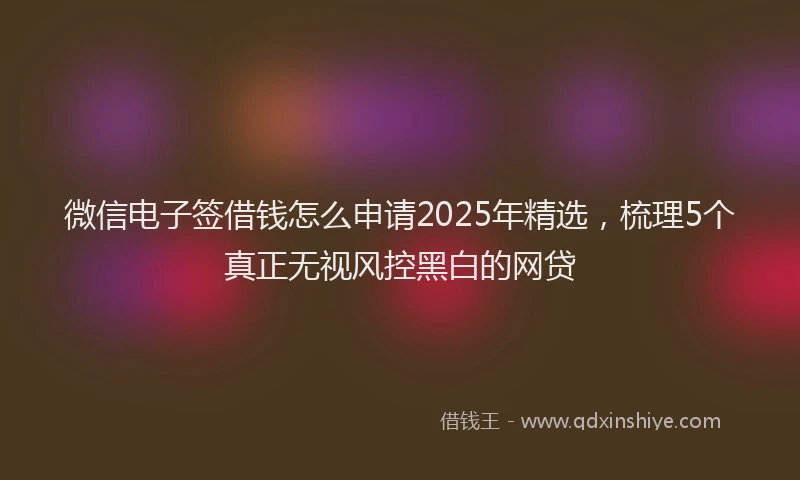 微信电子签借钱怎么申请2025年精选，梳理5个真正无视风控黑白的网贷