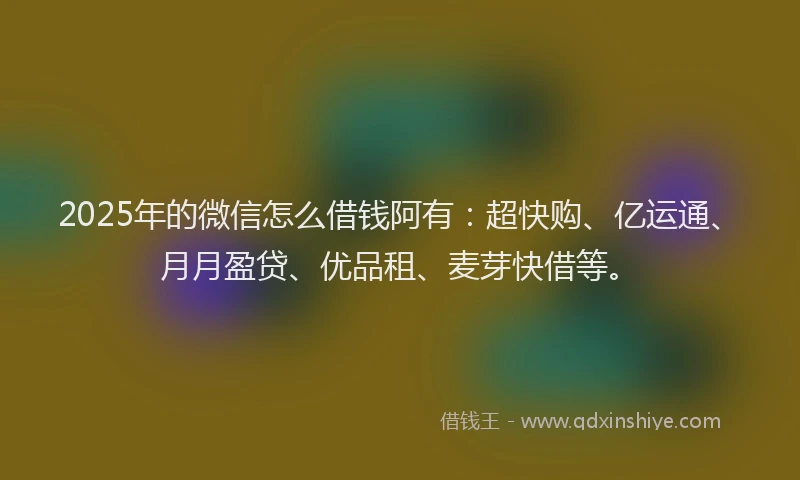2025年的微信怎么借钱阿有：超快购、亿运通、月月盈贷、优品租、麦芽快借等。