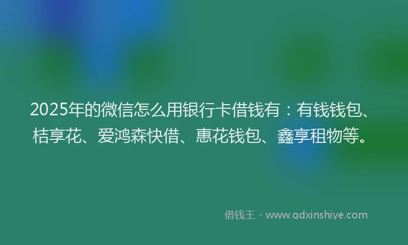 2025年的微信怎么用银行卡借钱有：有钱钱包、桔享花、爱鸿森快借、惠花钱包、鑫享租物等。