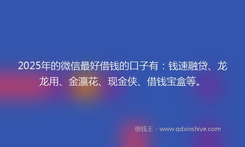 2025年的微信最好借钱的口子有：钱速融贷、龙龙用、金瀛花、现金侠、借钱宝盒等。
