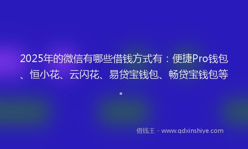 2025年的微信有哪些借钱方式有：便捷Pro钱包、恒小花、云闪花、易贷宝钱包、畅贷宝钱包等。