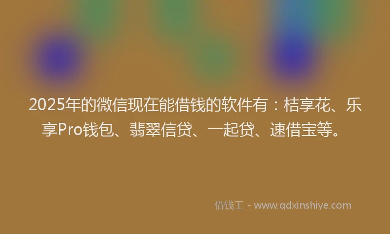 2025年的微信现在能借钱的软件有：桔享花、乐享Pro钱包、翡翠信贷、一起贷、速借宝等。