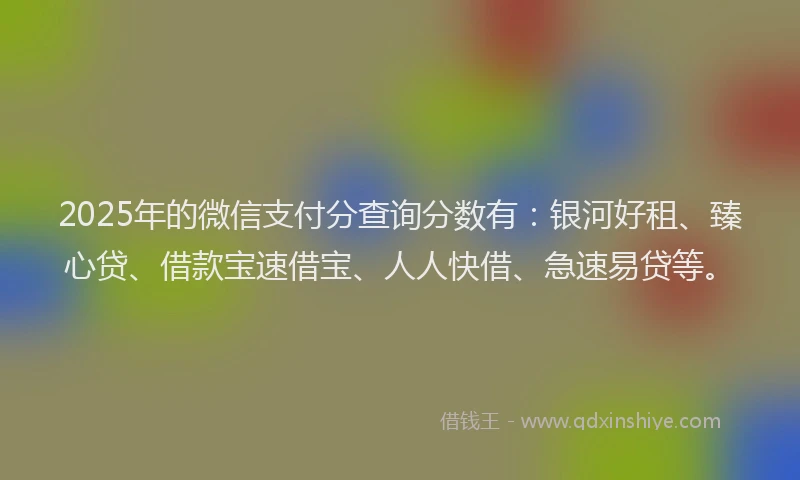 2025年的微信支付分查询分数有：银河好租、臻心贷、借款宝速借宝、人人快借、急速易贷等。