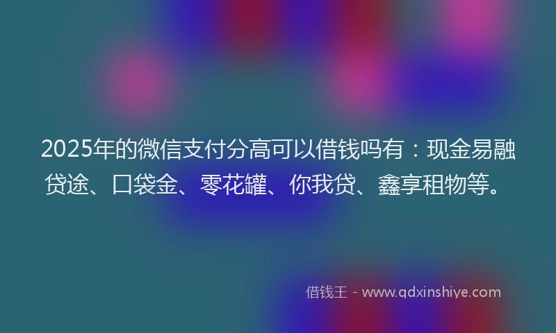 2025年的微信支付分高可以借钱吗有：现金易融贷途、口袋金、零花罐、你我贷、鑫享租物等。
