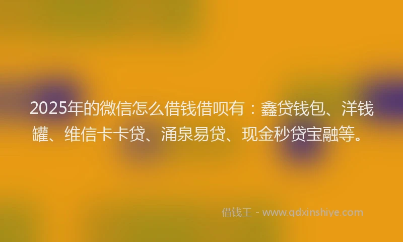 2025年的微信怎么借钱借呗有：鑫贷钱包、洋钱罐、维信卡卡贷、涌泉易贷、现金秒贷宝融等。