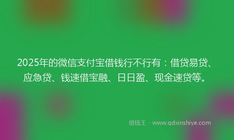 2025年的微信支付宝借钱行不行有：借贷易贷、应急贷、钱速借宝融、日日盈、现金速贷等。