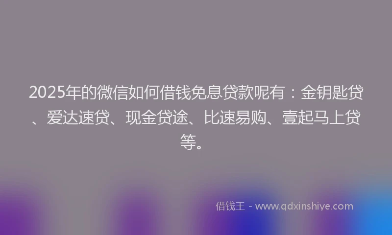 2025年的微信如何借钱免息贷款呢有：金钥匙贷、爱达速贷、现金贷途、比速易购、壹起马上贷等。